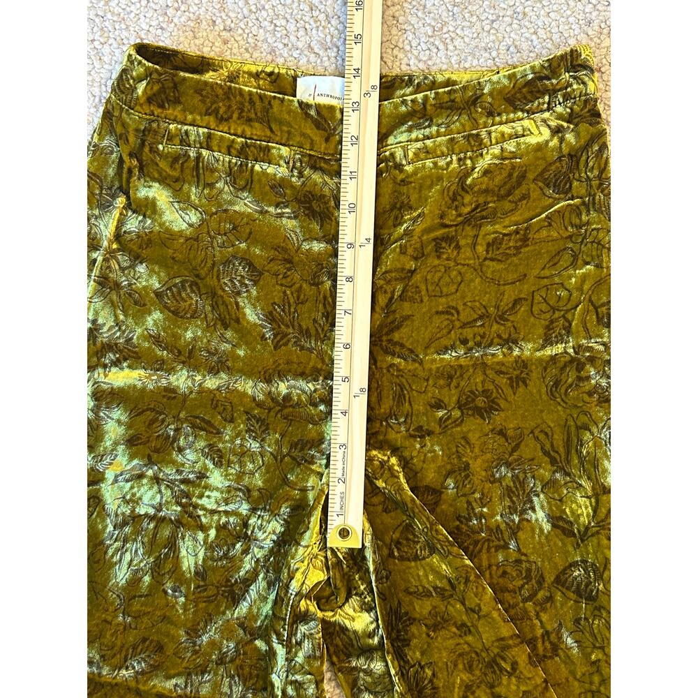 NWT Vintage Anthropologie Green Gold Floral Velvet Wide-Leg Trouser Pants Size 6 - Picture 8 of 11